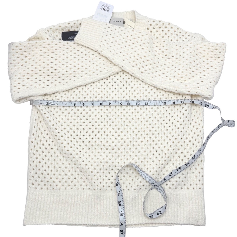 NWT Varley Grady Boucle Knit Sweater S Ivory New Mesh Pointeille Anthropologie - Picture 11 of 12